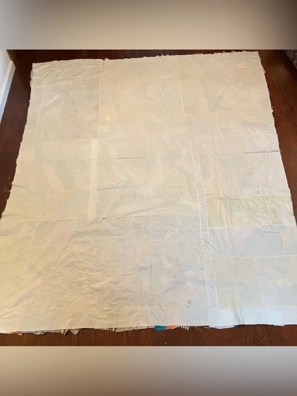 VTG Handmade Hand Pieced Stitched Scrap Crazy 72 x 88 Quilt Top Farmhouse